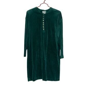 Vintage Impromptu Velour Green Long Sleeve Button Front Dress Size 13/14 USA